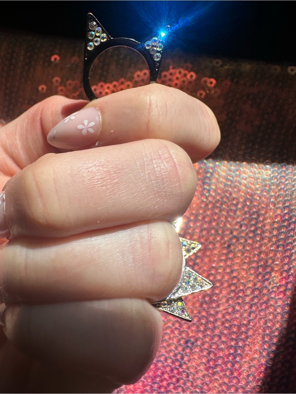 Prism • Iridescent Rhinestone Cat Ear Rings - Picture 3 of 17
